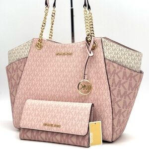 Michael Kors Large Jet Set Travel Shoulder Bag & Trifold Wallet Light Pink Multi